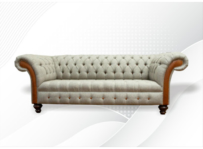 Chesterfield 3 Seater Beige Living Room Design Couch Upholstered Sofa Sofas Textile