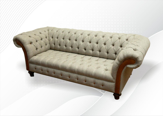 Chesterfield 3 Seater Beige Living Room Design Couch Upholstered Sofa Sofas Textile