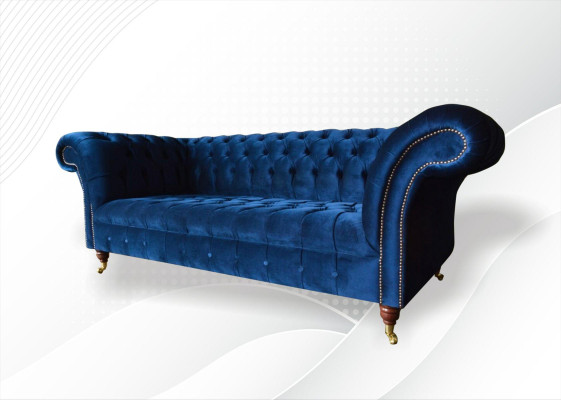 Chesterfield 3 Seater Blue Design Couch Upholstered Sofa Velvet Fabric Textile Luxury