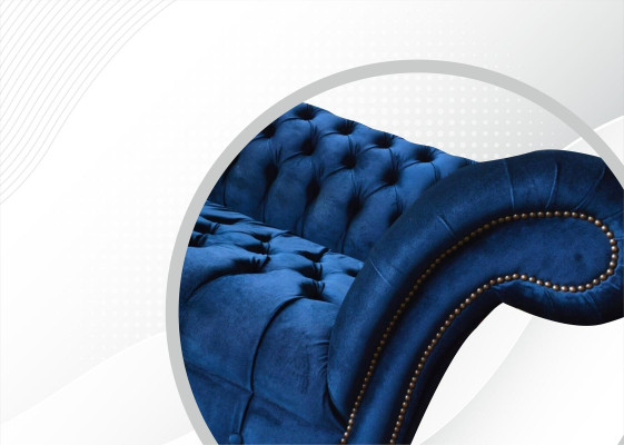 Chesterfield 3 Seater Blue Design Couch Upholstered Sofa Velvet Fabric Textile Luxury