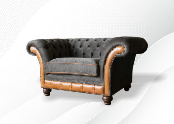 Chesterfield Armchair Fabric Textile Gray Living Room Design Luxury Upholstery New Modern