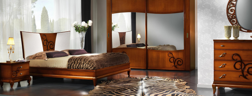 Bedroom bed nightstand wardrobe dresser mirror luxury new set 6-piece.
