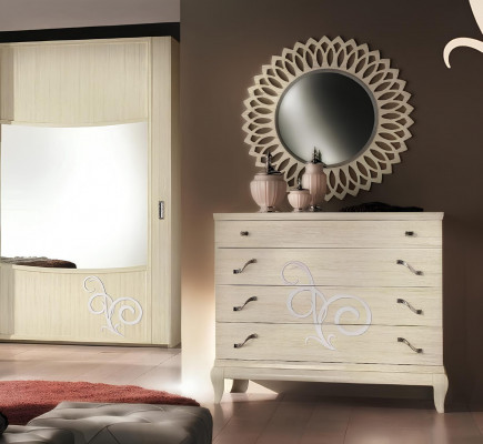 Chest of drawers with mirror wood dressers set modern cabinet console furniture new 2-piece set