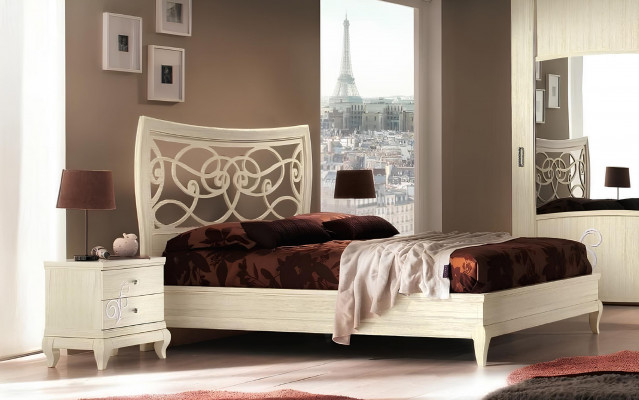 Bedroom bed nightstand wardrobe dresser mirror set new 6-piece set.