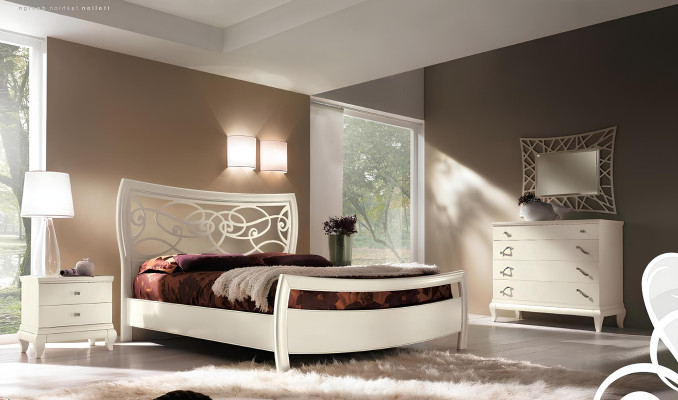 Bedroom bed nightstand dresser mirror suite group bed set 5-piece.