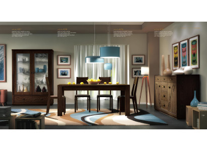 Dining group set 7-piece. Dining room dining table chair sideboard display cabinet table tables wood.
