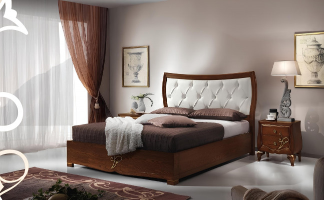 Bed Beds Bed frame Wood Double Bedroom Brown Modern Double bed Furniture