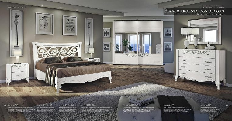 6-piece bedroom set: bed, nightstand, wardrobe, chest of drawers, mirror suite