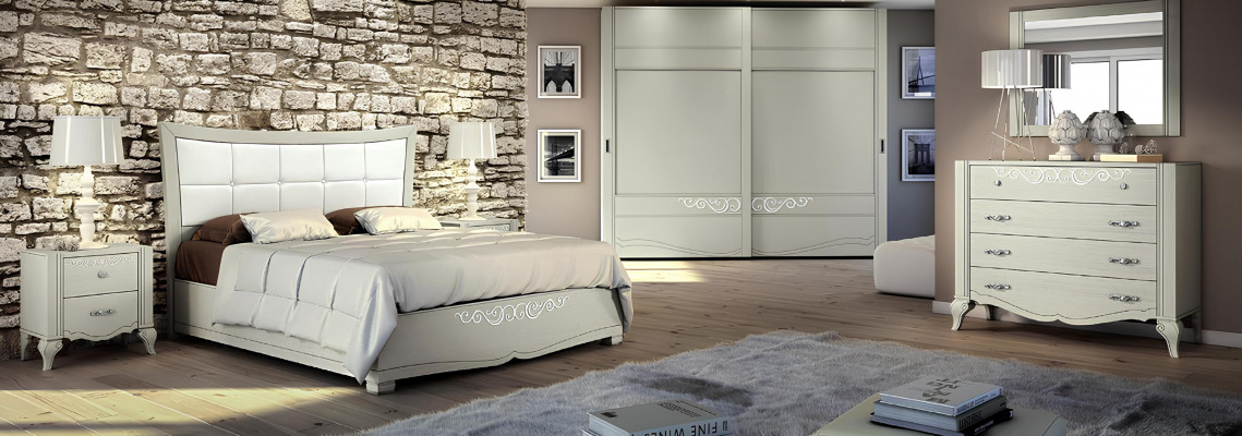 Luxury 6-piece bedroom set: bed, nightstand, wardrobe, dresser, mirror, wood