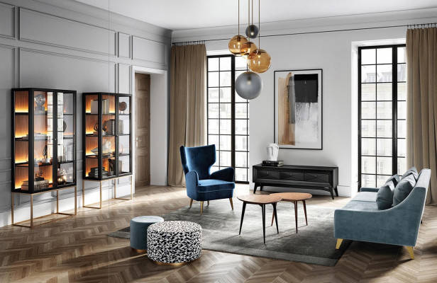 Armchair Wingback Chair 1-Seater Seat Fabric Luxury Living Room Modern Blue