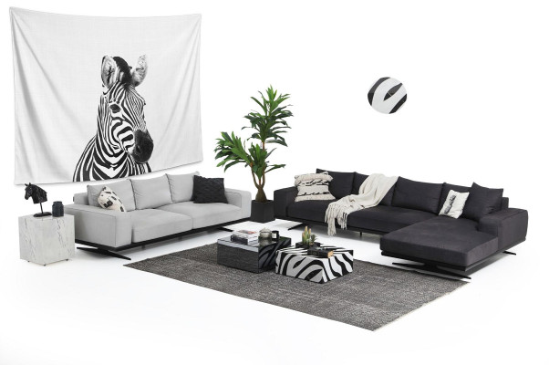Two-seater sofa 2-seater fabric grey modern design living room polyester