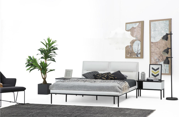 Bed frame double bed wood modern white bedroom double design