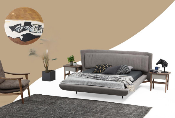 Bed frame double bed fabric modern gray bedroom double new