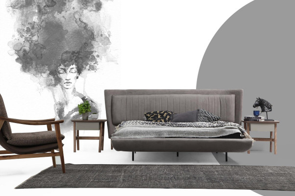 Bed frame double bed fabric modern gray bedroom double new
