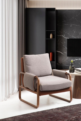 Armchair Wingback Chair Fabric Gray Living Room Polyester 1 Seater Modern New