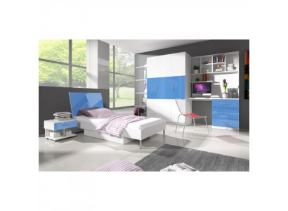 Blue children's bedroom set wardrobe table bed new 4 pieces.