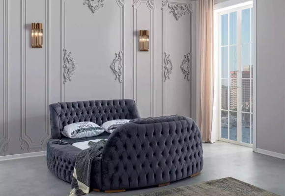 Round Bed Chesterfield Beds with TV Lift Luxury Double Bed 180x200
