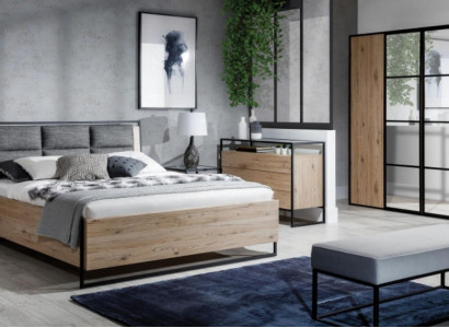 Bedroom set beige bed 2x nightstands dresser wardrobe new 5-piece.