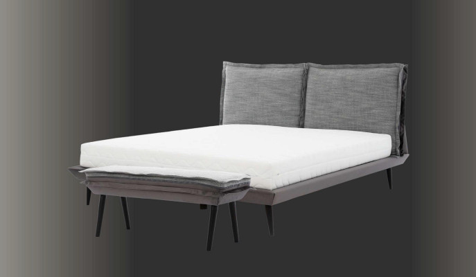 Bedroom set gray bed elegant 2x nightstands luxury stool modern 4-piece.