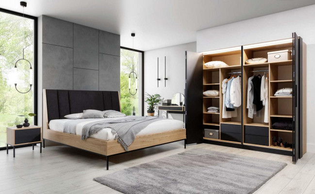 Bedroom set beige bed 2x nightstands wardrobe dressing table luxury new 5-piece.