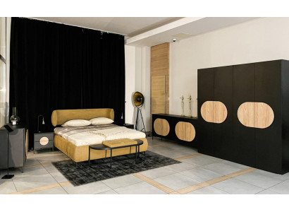 Bedroom set: bed, 2 nightstands, 2 dressers, wardrobe, stool, 7-piece.