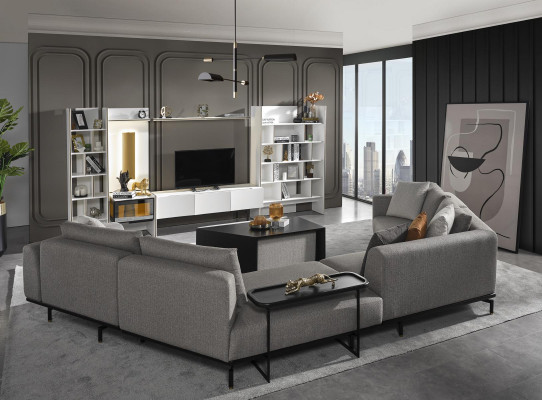 U-shaped sectional sofa living room couch textile new design gray modern luxury