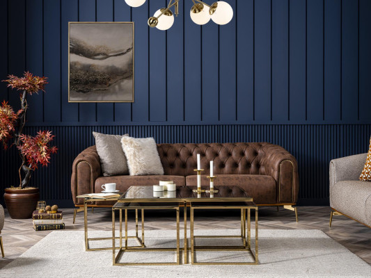 Chesterfield Sofa 3-Seater Couch Furniture Sofas Living Room 230cm