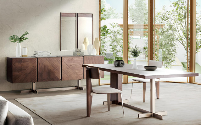 Brown dining table designer tables table + 4x armchair furniture 5-piece set