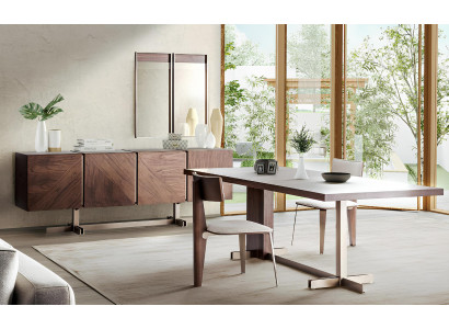Brown dining table designer tables table + 4x armchair furniture 5-piece set