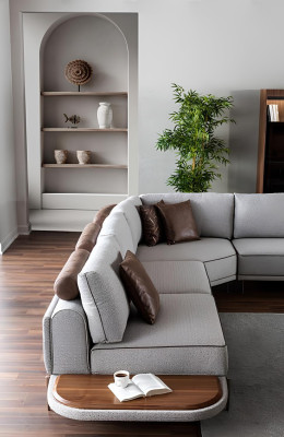 Corner sofa fabric sofa L-shaped sofa fabric sofas gray modern table living landscape