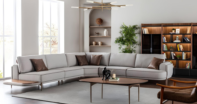 Corner sofa fabric sofa L-shaped sofa fabric sofas gray modern table living landscape