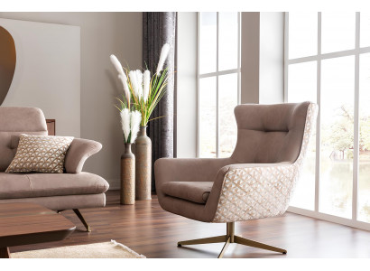 Modern armchair wingback luxury cocktail chair beige faux leather new
