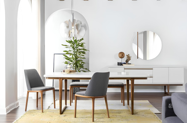 Dining nook dining set dining room dining table chairs sideboard 10-piece wood white