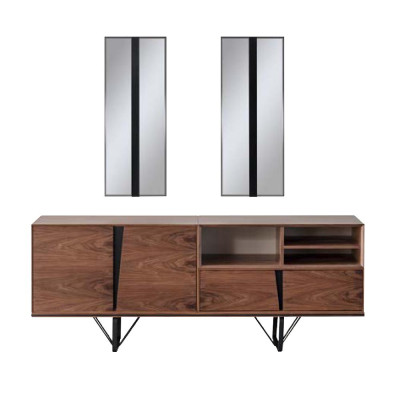 Group Dining Room Dining Table Set 2-Piece Sideboard Dining Table Brown Wood