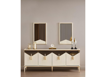 Luxury Sideboard Buffet Cupboard Cabinet Wood Cabinet Wood Beige Gold