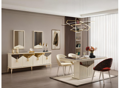 Complete dining room dining table 2-piece sideboard dining room table gold wood