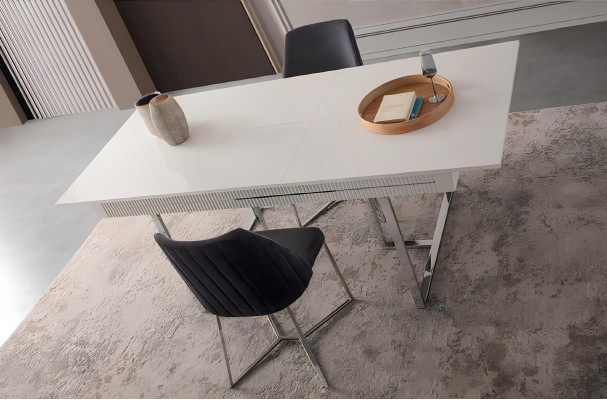 Modern dining table extendable wood white