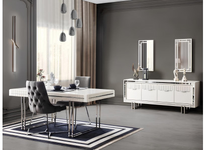 Complete Dining Table 2-Piece Sideboard Extendable Dining Table Wood White