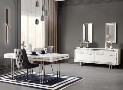 Complete Dining Table 2-Piece Sideboard Extendable Dining Table Wood White
