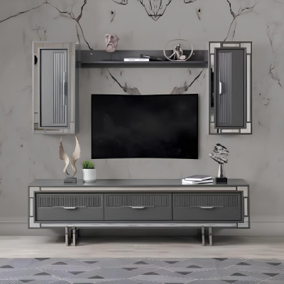 Wall unit TV stand cabinets coffee table RTV lowboard gray set of 3 pieces