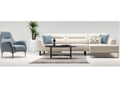 Corner sofa set, L-shaped armchair, fabric sofa, upholstered sofa, beige couch