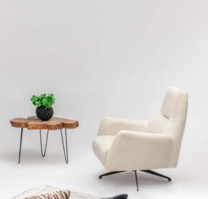 Fabric armchair wing chair beige upholstery living room single-seater seat