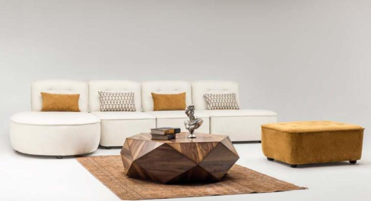 Modular sectional sofa corner sofa L shape modern couch ottoman beige fabric