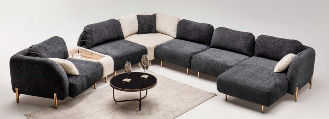 Modular sectional sofa corner sofa U-shaped couch gray ottoman fabric sofa