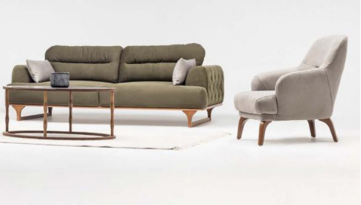 Complete Fabric Sofa Three-Seater Sofa Armchair Couch Upholstered Sofa Set Green