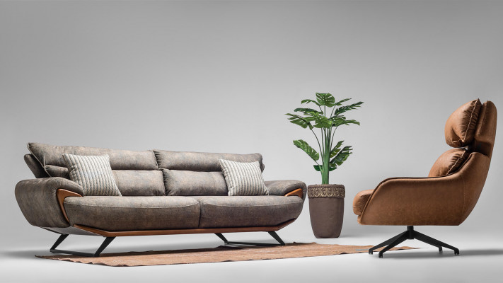 Fabric sofa group three-seater sofa armchair couch upholstered sofa gray set