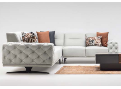 Sectional L-shaped upholstered sofa, fabric sofa, couch, gray sofa, modern fabric.