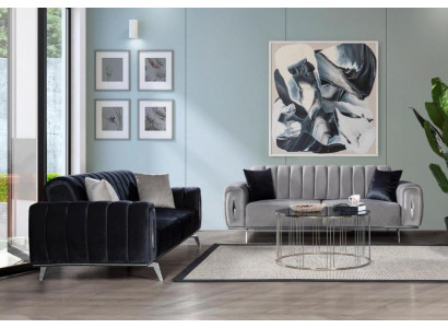 Complete stainless steel three-seater modern fabric sofas upholstered couches 2-piece set