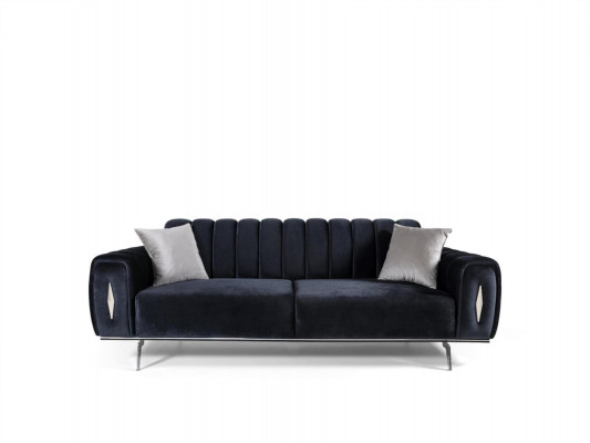 Black-Gray Stainless Steel Sofas Designer Upholstered Three-Seater Armchair 3-Piece Set