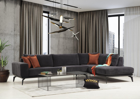 Gray-Orange Couch Set Luxurious Living Room Furniture 3-Seater Corner Sofa